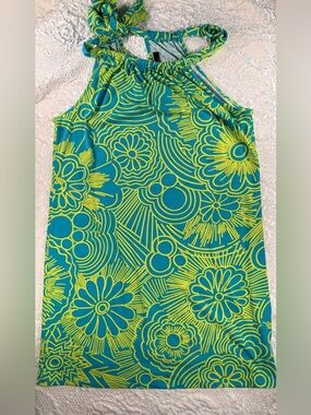 Trina Turk Turquoise and Lime Printed Halter Top